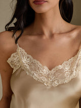 [Champagne] SilkSilky  Spaghetti Strap V Neck Nightgown 004