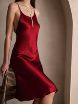 [Wine] SilkSilky  Spaghetti Strap Scoop Neck Dress 003