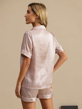[Pink Heart Geo] SilkSilky  Short Sleeve Notch Collar Women's Pajamas 002