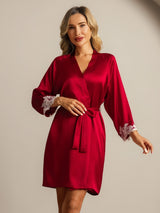 [Wine] SilkSilky  3/4 Sleeve Women's Robe 004
