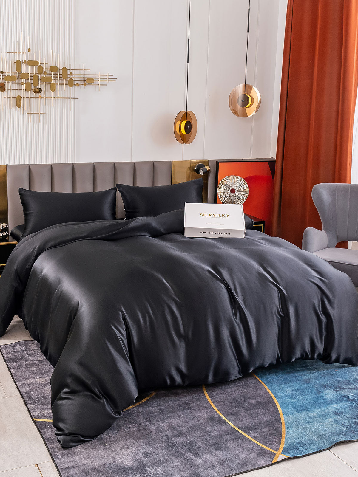 SilkSilky US 19Momme Pure Silk Bedding Set Black 001