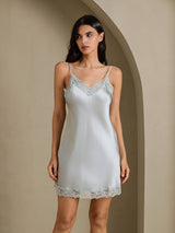 [Grayish Blue] SilkSilky  Spaghetti Strap V Neck Nightgown 006
