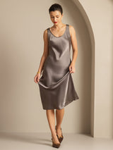 [Dark Khaki] SilkSilky  Sleeveless Scoop Neck Dress 006