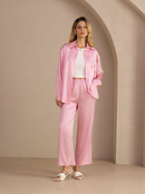 [Pink Pinstripe] SilkSilky Long Sleeve Lapel Collar Women's Outfit Sets 007