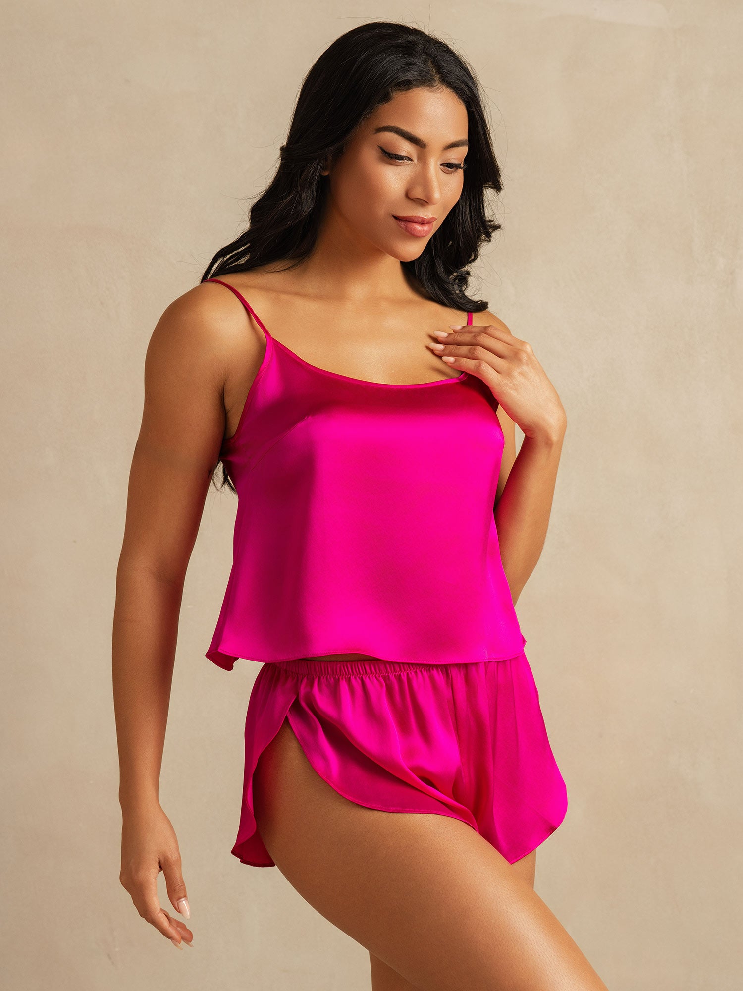 [Rose Red] SilkSilky  Pure Silk Round Neck Camisole Set 003