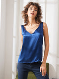 SilkSilky US Pure Silk Sleeveless V Neck Camisole Top DarkBlue 005