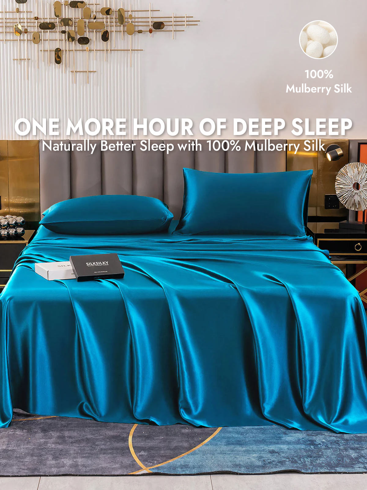 [Teal] SilkSilky  19Momme Silk Bedding Set 001