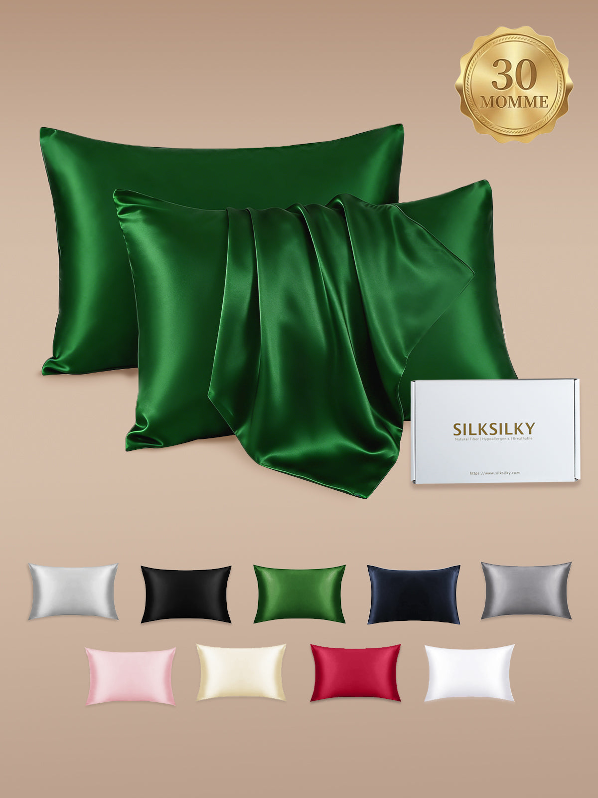 [Dark Green] SilkSilky  30Momme Pure Silk Pillowcase 001