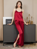 SilkSilky US Pure Silk Sleeveless V Neck Camisole Set Wine 003