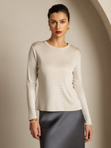 [Gray] SilkSilky  100% Silk Jersey Long Sleeve Crew Neck Women's T-Shirt 008