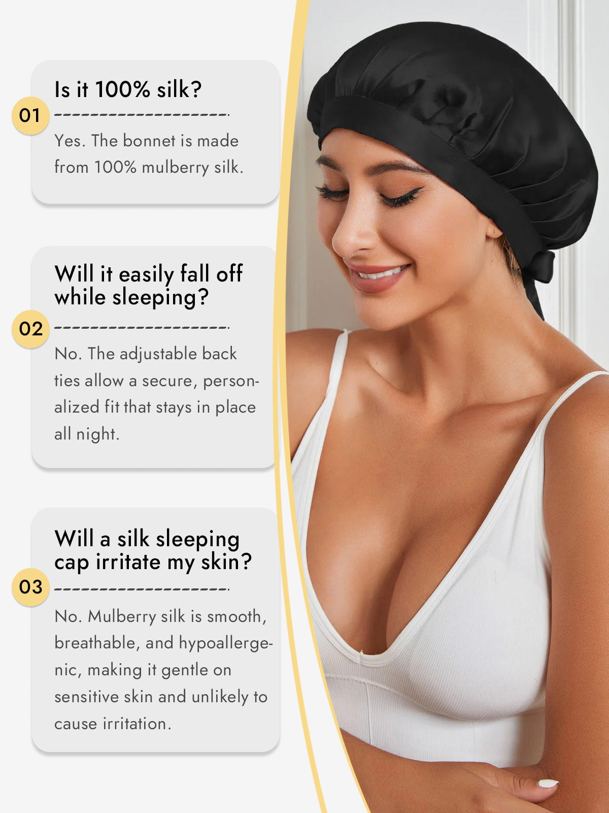 [Black] SilkSilky  Pure Silk Sleep Cap 005