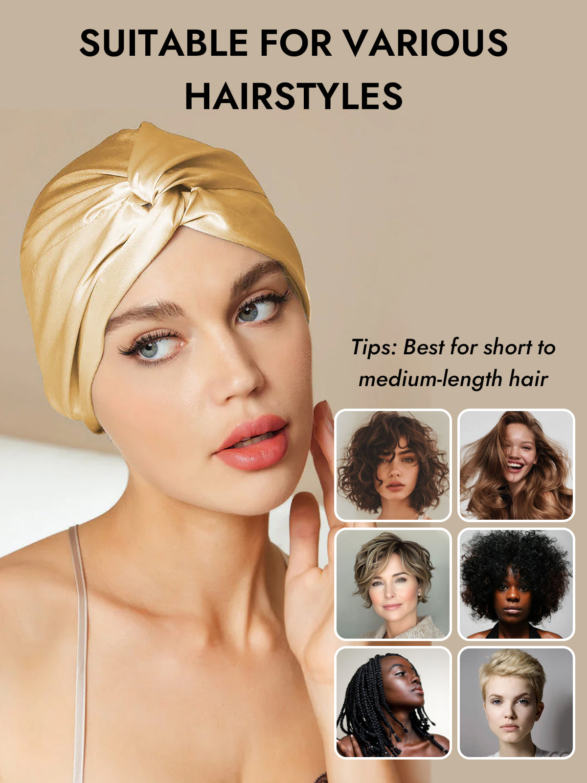 [Champagne] SilkSilky  Pure Silk Sleep Cap 007