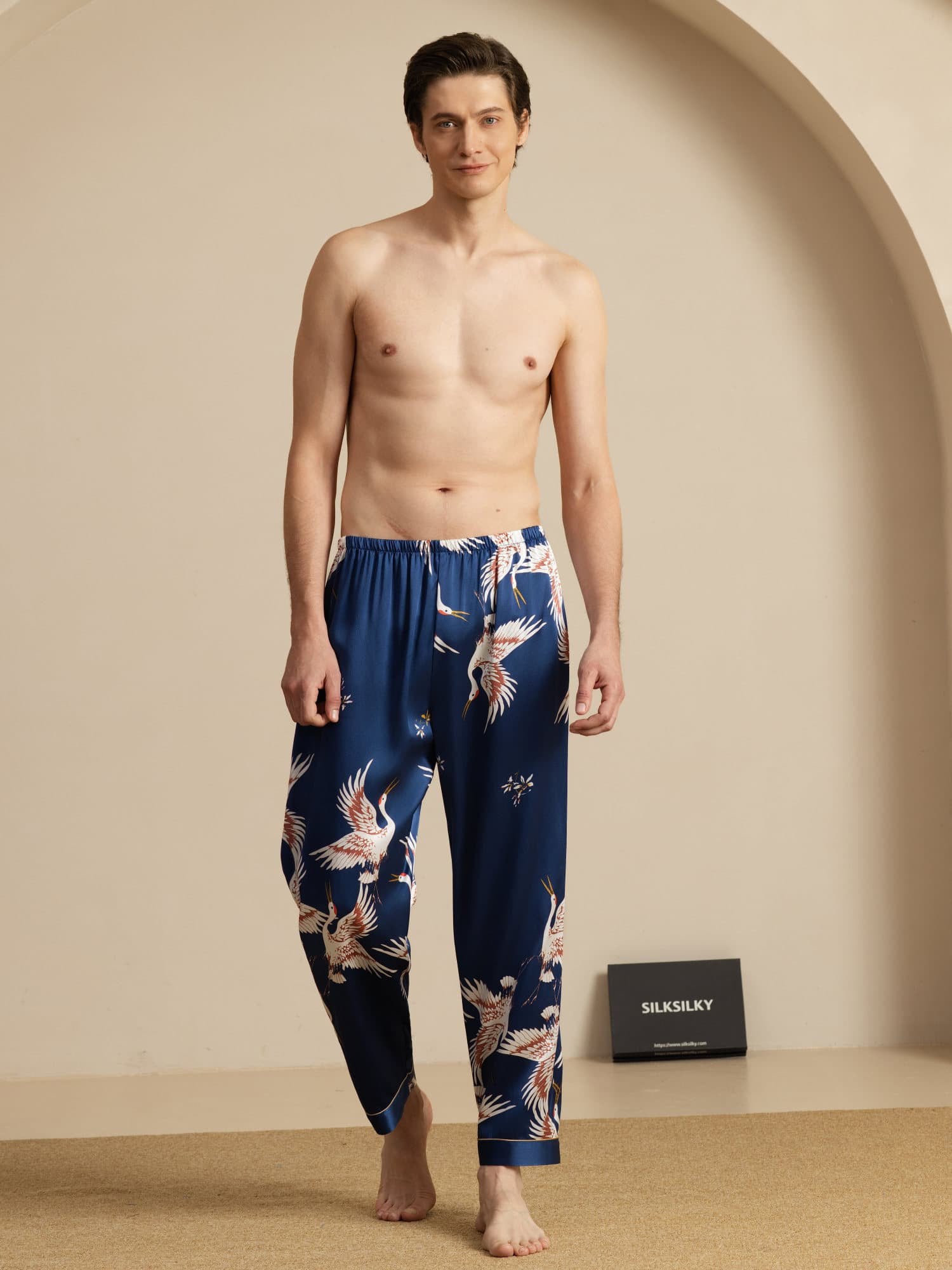 [Dark Blue] SilkSilky 19Momme Mens Sleep Bottoms 006