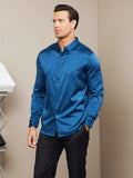 SilkSilky US Silk Blend Long Sleeve Collar Men's Shirt DarkBlue 004