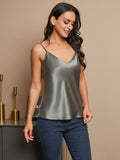 SilkSilky US Pure Silk Sleeveless V Neck Camisole Top DarkGray 004