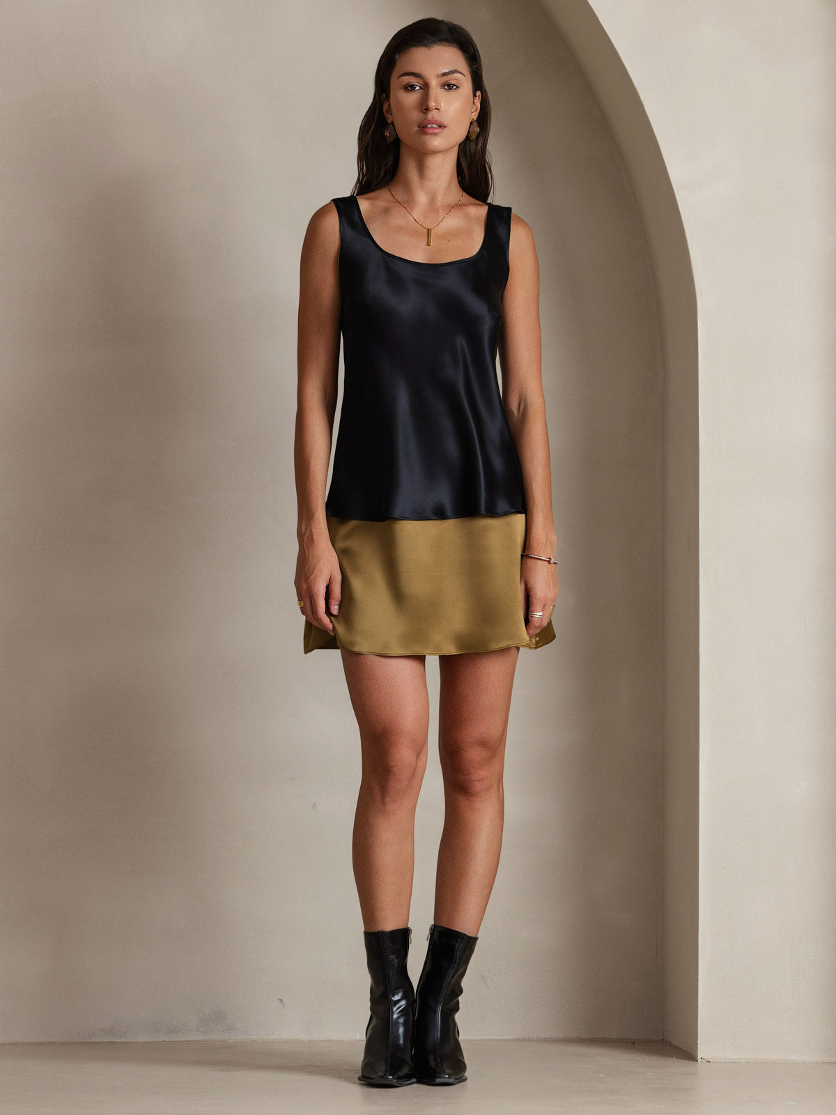 [Black] SilkSilky  Pure Silk Wrap Camisole Top 001