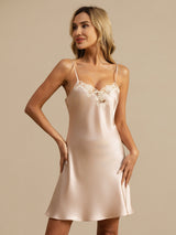 [Pink] SilkSilky  Spaghetti Strap V Neck Nightgown 004