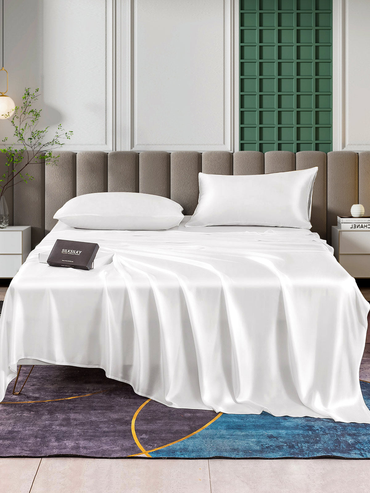 [White] SilkSilky  25Momme Bedding Set 001