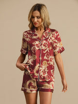 [Wine Dragon] SilkSilky  Short Sleeve Notch Collar Women's Pajamas 004