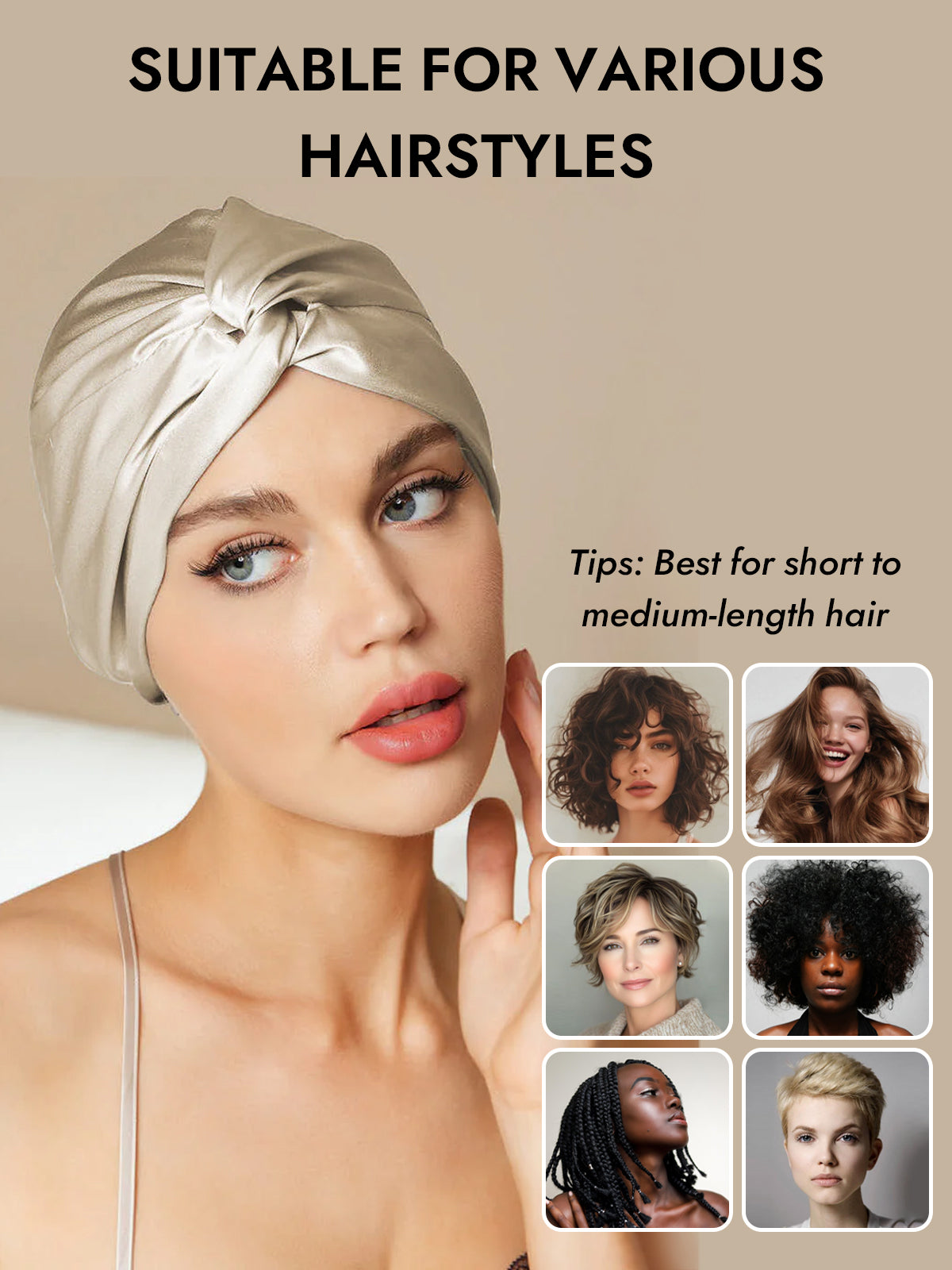 [Beige] SilkSilky  Pure Silk Sleep Cap 007