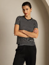 [BlackStripe] SilkSilky Pure Silk Crew Women's T-Shirt 005