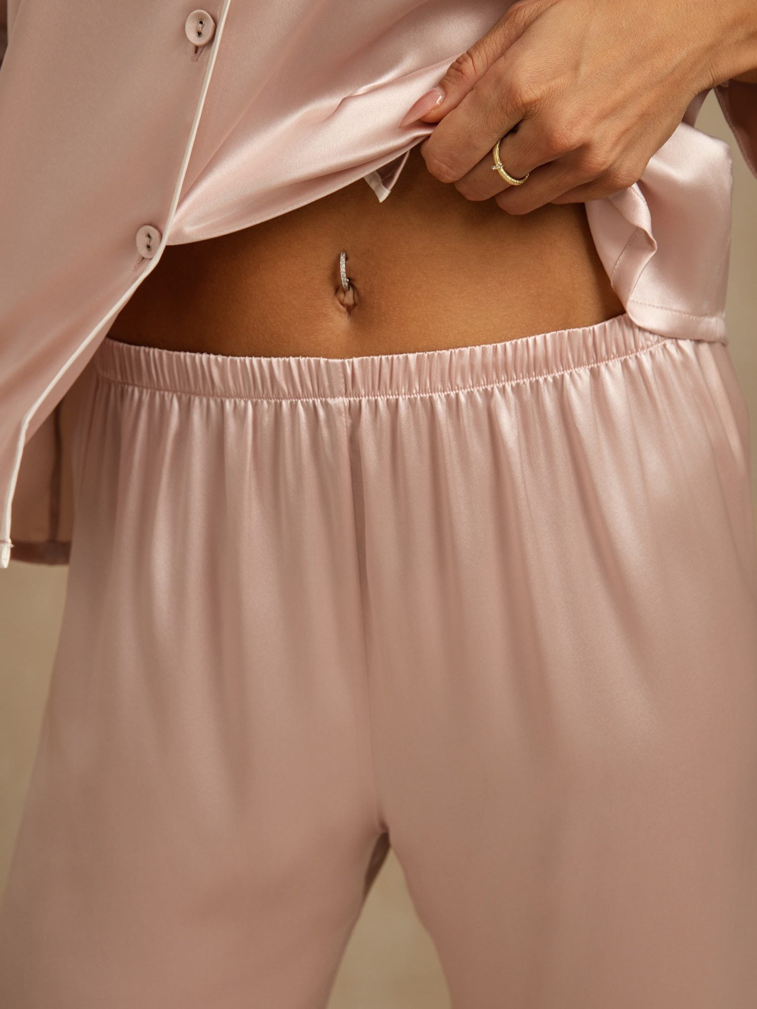 [Pink] SilkSilky Pure Silk Lapel Collar Women's Pajamas 005