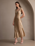 SilkSilky  19Momme Silk Blend Sleeveless Round Neck Dress Champagne 005