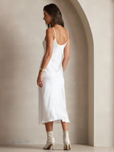 [White] SilkSilky  Spaghetti Strap V Neck Dress 002