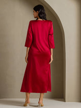 [Wine] SilkSilky 3/4 Sleeve Round Neck Dress 002