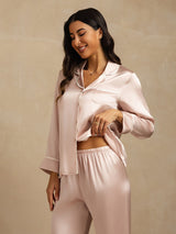 [Pink] SilkSilky  Long Sleeve Notch Collar Women's Pajamas 008