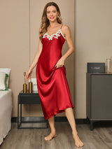 [Wine] SilkSilky  Spaghetti Strap V Neck Dress 001