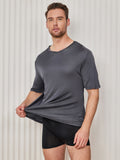 SilkSilky US Silk Knitted Short Sleeve V Neck Men's T Shirt DarkGray 004