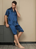 Contrast Trim Men‘s Pure Silk Pajamas Short Set