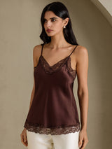 [Brown] SilkSilky  Spaghetti Strap V Neck Camisole Top 003