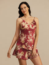[Wine Dragon] SilkSilky  Spaghetti Strap V Neck Camisole Set 004