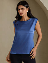[Real Teal] SilkSilky  Cap Sleeve Round Neck Women's T-Shirt 001