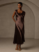 [Coffee] SilkSilky  Cap Sleeve Dress 005