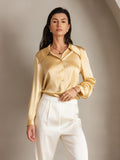 SilkSilky US 19Momme Silk Blend Long Sleeve Collar Women's Shirt Champagne 001