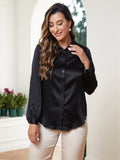 SilkSilky US 19Momme Silk Blend Long Sleeve Collar Women's Shirt Black 004