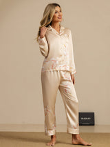[Champagne] SilkSilky  19Momme Long Sleeve Notch Collar Women's Pajamas 003