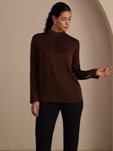 [Coffee] SilkSilky  Long Sleeve Stand Collar Women's Blouse 001