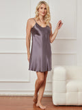 SilkSilky US Pure Silk Sleeveless V Neck Nightgown PurpleGray 005