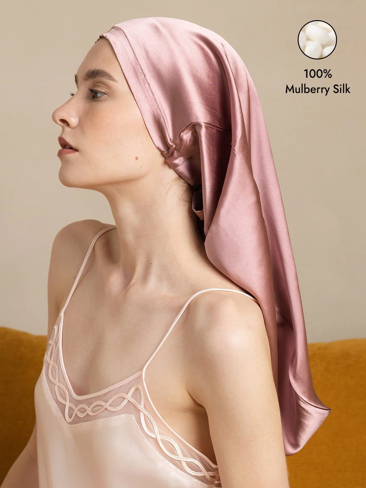 [Pale Mauve] SilkSilky  Pure Silk Sleep Cap 001