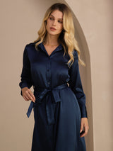[Dark Blue] SilkSilky Long Sleeve Lapel Collar Dress 003