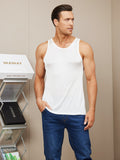 SilkSilky US Silk Knitted Sleeveless Round Neck Men's T Shirt White 003