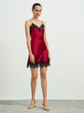 SilkSilky US Pure Silk Sleeveless V Neck Nightgown DarkRed 005