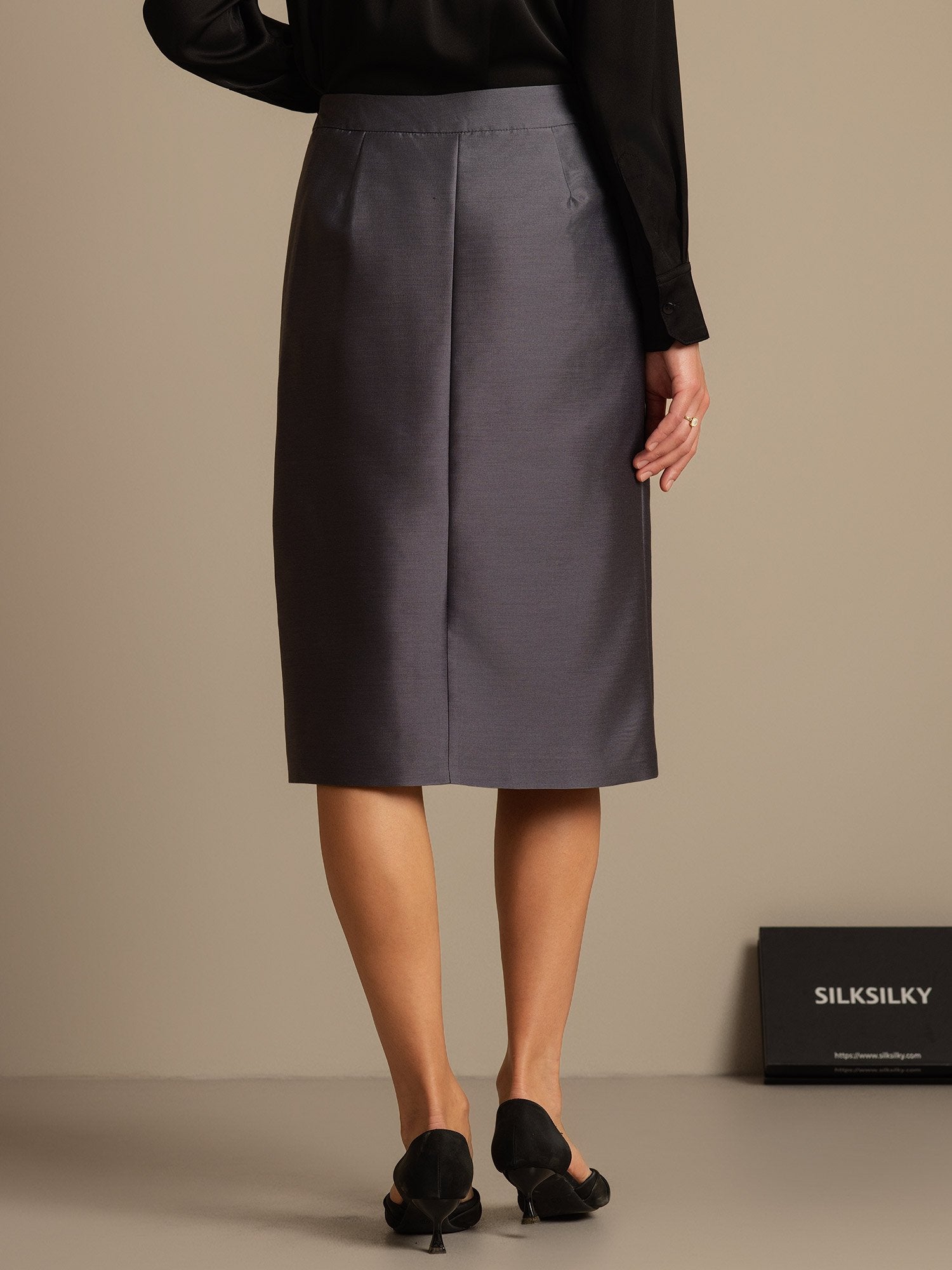 [Gray] SilkSilky  32Momme Silk Split Skirt 002,