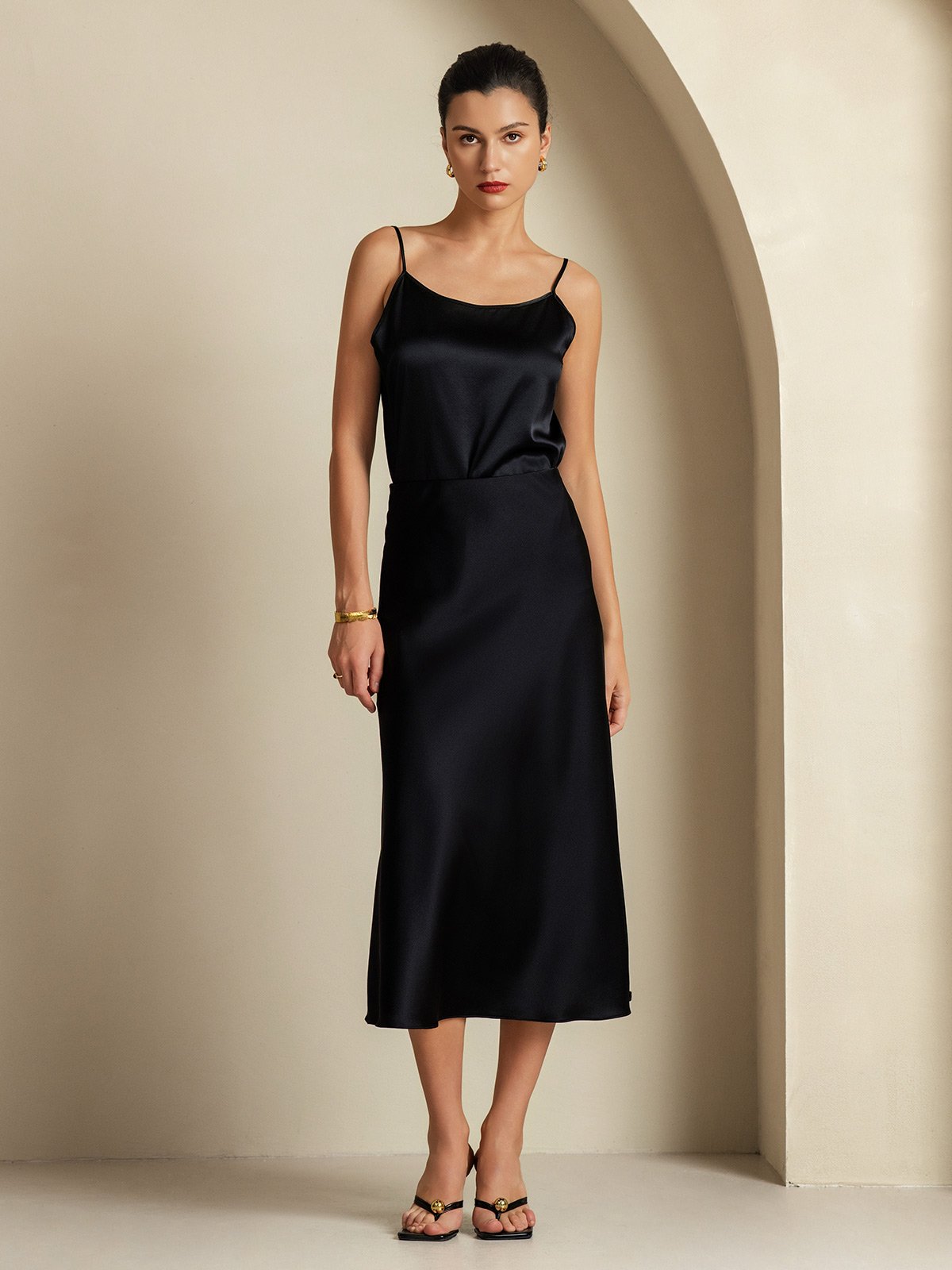 [Black] SilkSilky  19Momme Pure Silk Womens Outfit Sets 007,