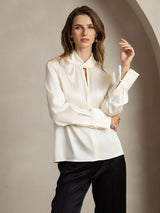 [Ivory] SilkSilky  19Momme Silk Keyhole Neck Women's Shirt 003