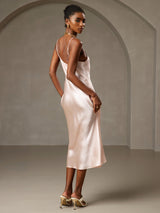 [Pink] SilkSilky  Spaghetti Strap V Neck Dress 002